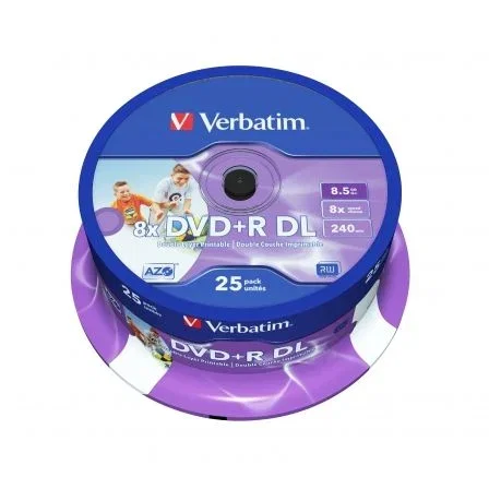 Verbatim DVD+R Doble Capa 8,5GB 8x 25 Pack Spindle Matt Inkjet Printable